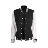 Women Black & White Varsity Jacket | Baseball Style Outerwear
